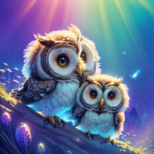 Adorable Baby Owls Portrait in Whimsical Style