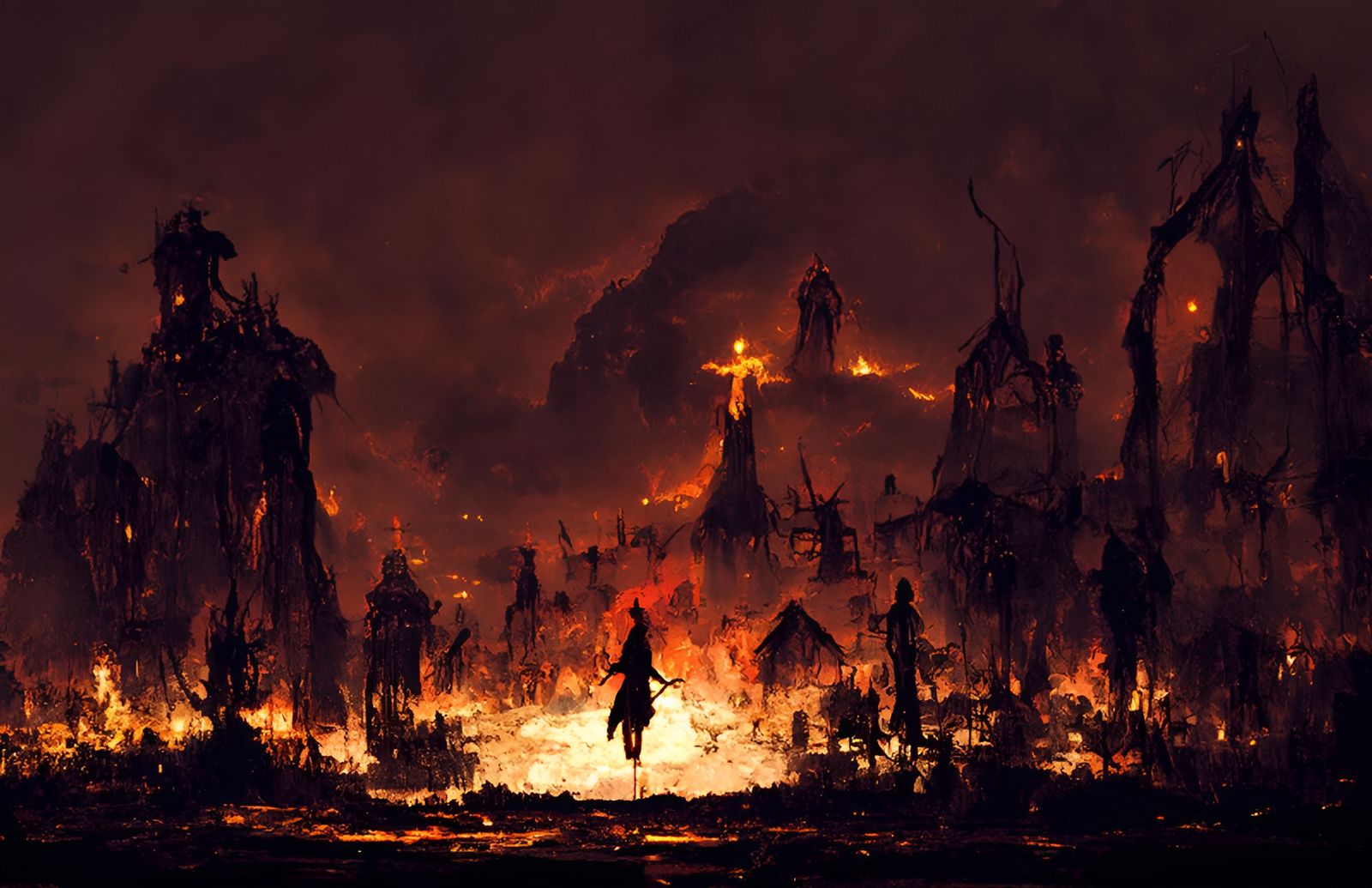 Terrifying Cursed Being Before Burning Village