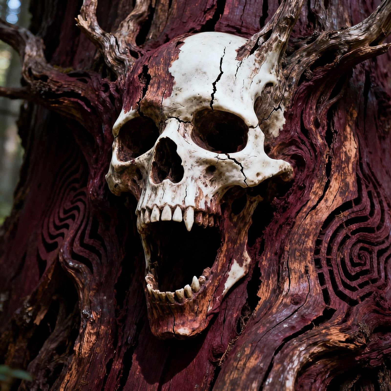 Haunting Skull Formation in Gnarled Tree Bark
