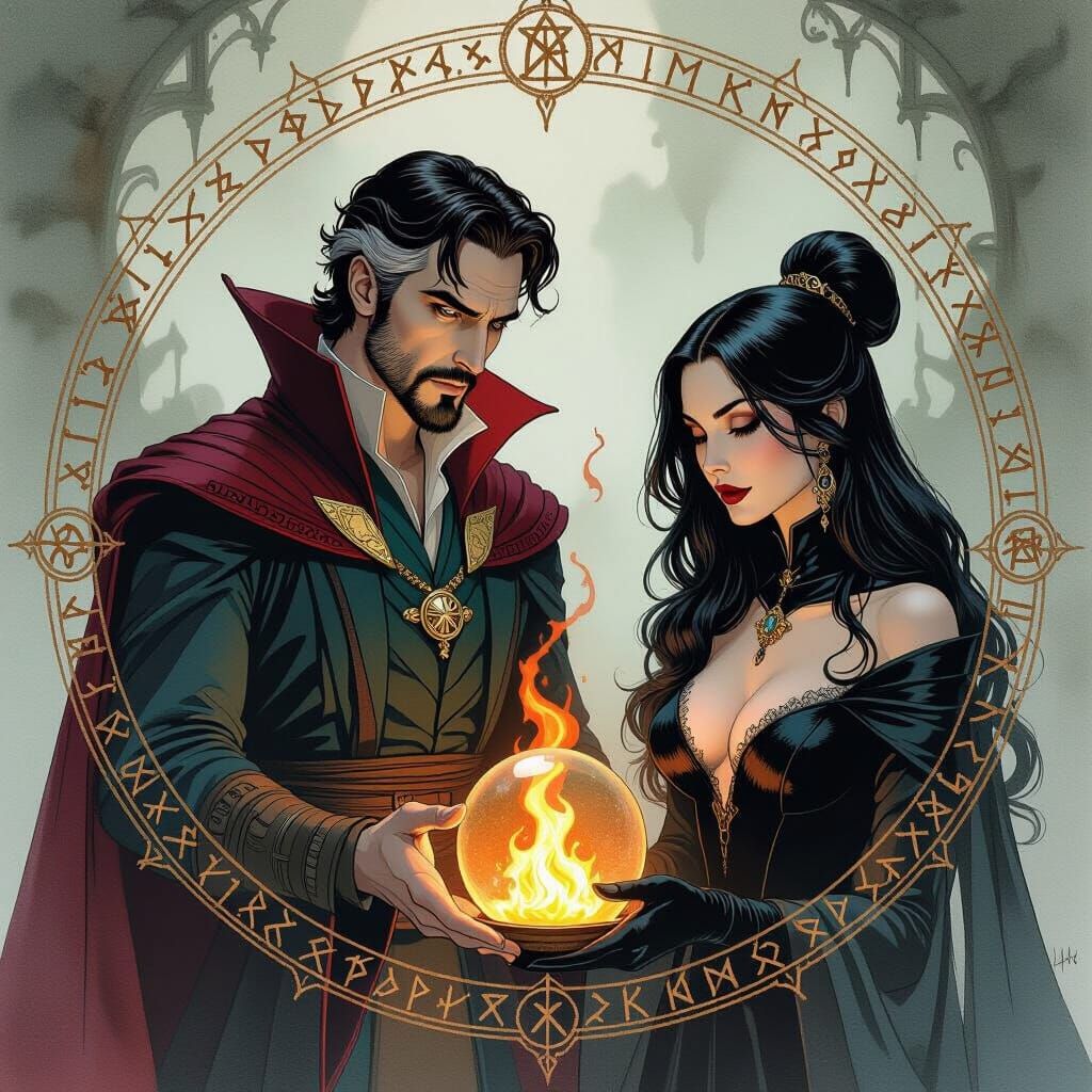 Mystical Flame Watched by Doctor Strange and Madame Xanadu