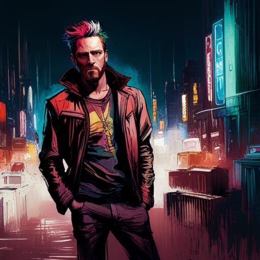 Cyberpunk Man in Cel-Shaded Digital Art