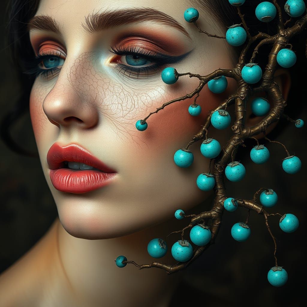 Surreal Portrait of a Woman with Fantasy Artwork and Twistin...