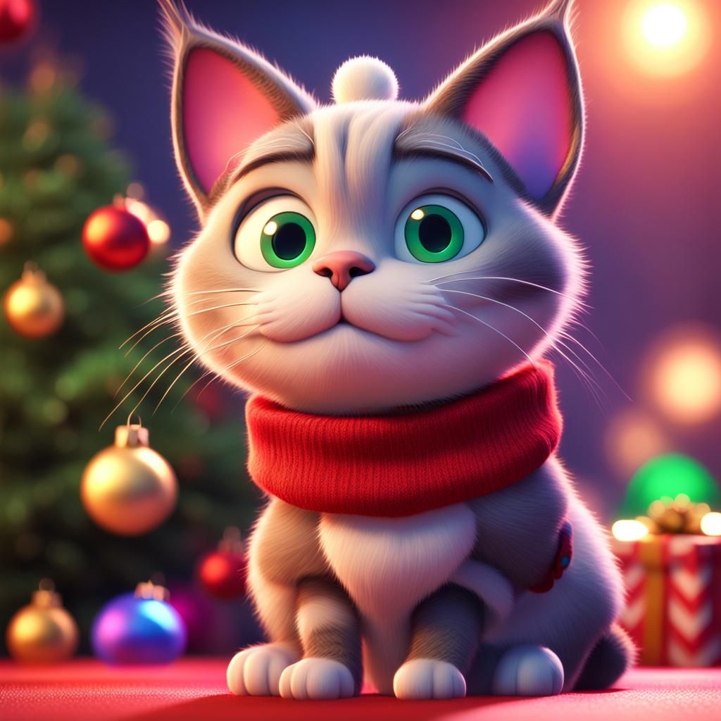 Festive Christmas Cat in Pixar 3D Style