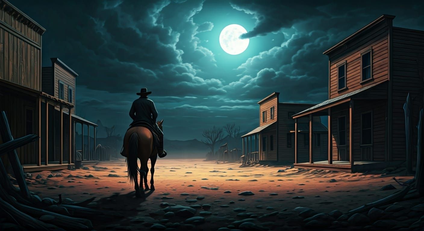 Old West Rider in Ghost Town: Cinematic Style