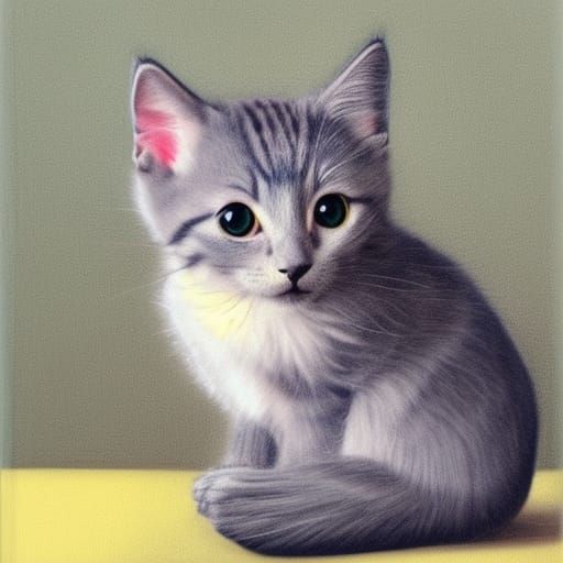 Gray Kitten in Teacup, Hyperrealistic Kodak Ektar Photo