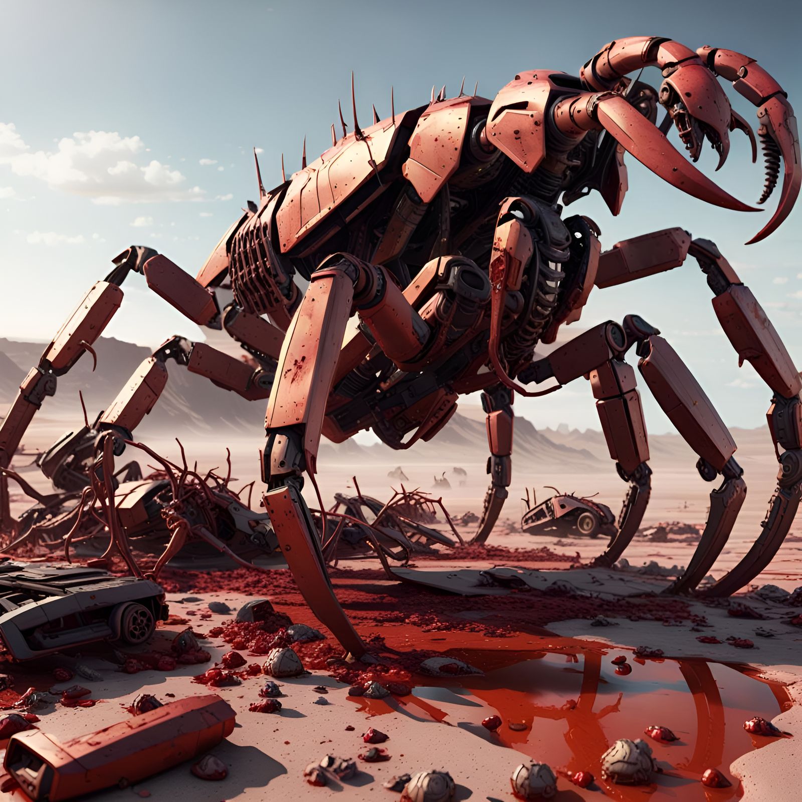 Giant Scorpions Dominate Wasteland in Gouache Style