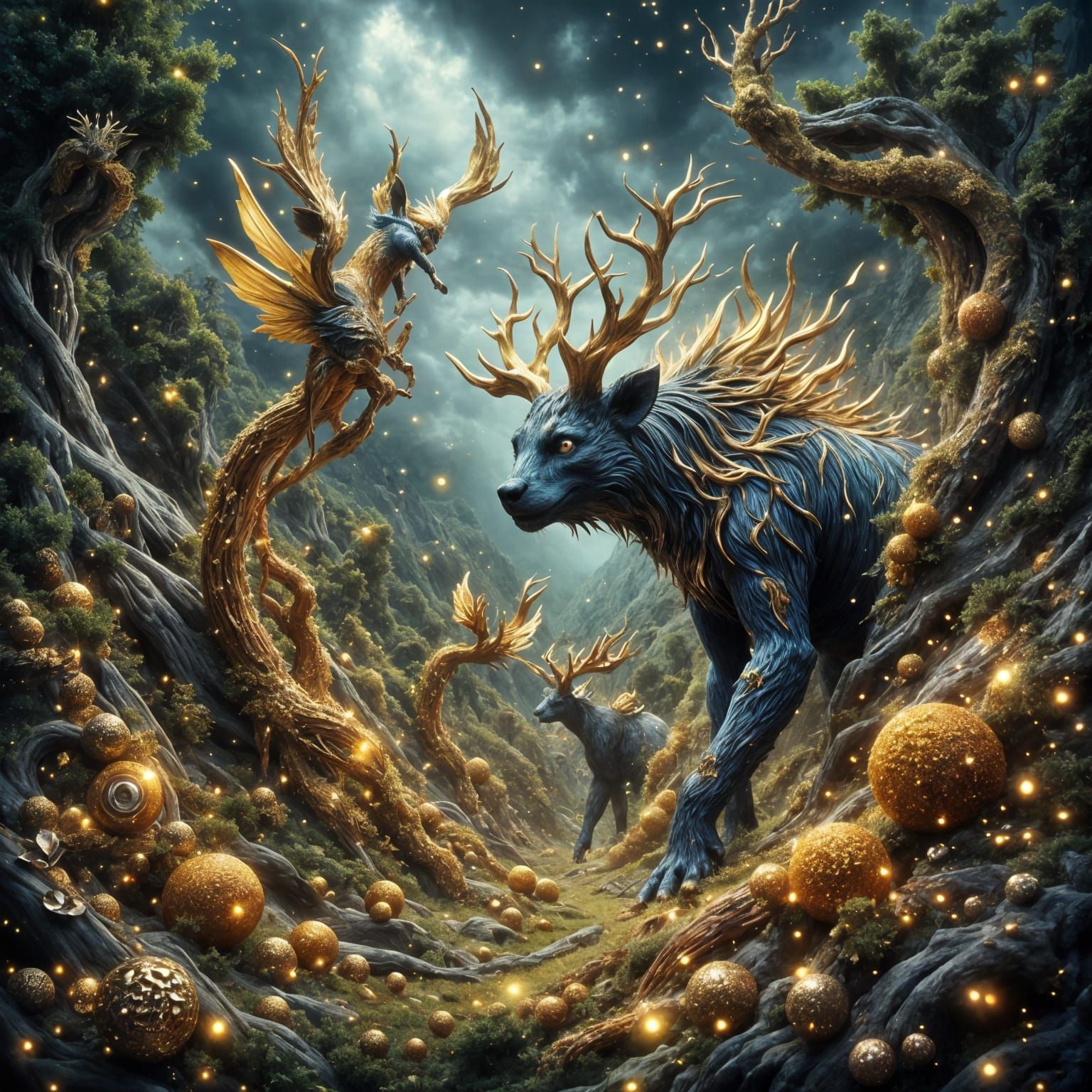 Whimsical Fairy Village in Glittering Noir Royale Style