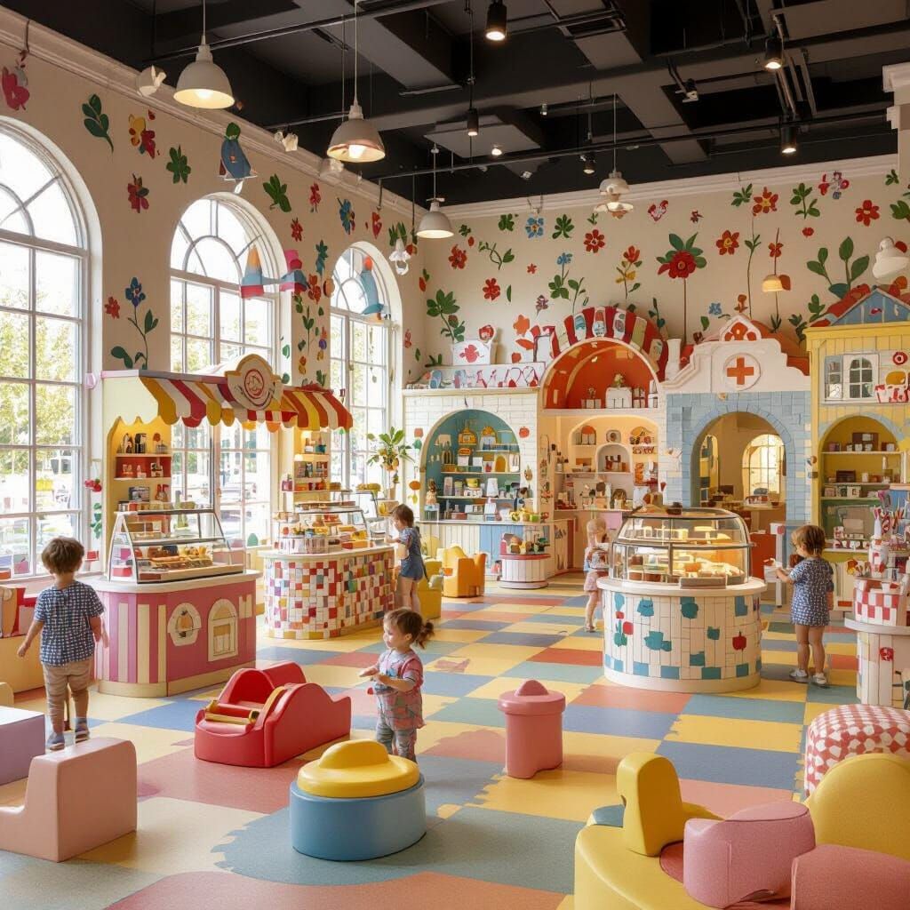 Vibrant Children's Play Center in Impressionistic Style