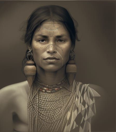 Sepia Portrait of Tribal Woman in Hyperdetailed Digital Art