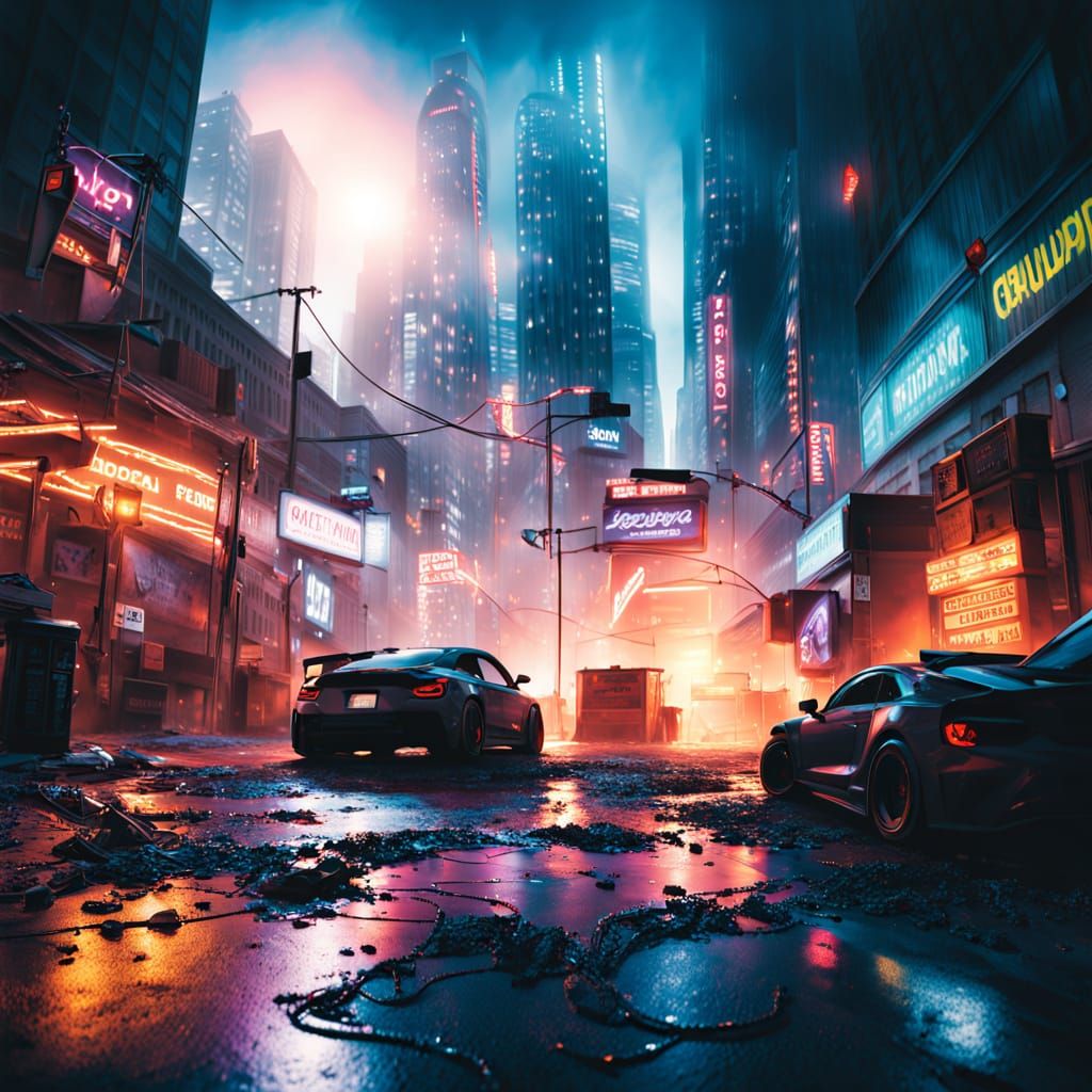 Dystopian Cityscape in Triadic Colors