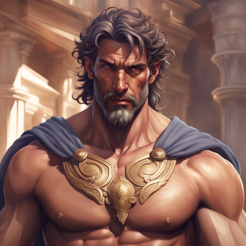 Muscular Greek Men Portrait in Hyperdetailed Style