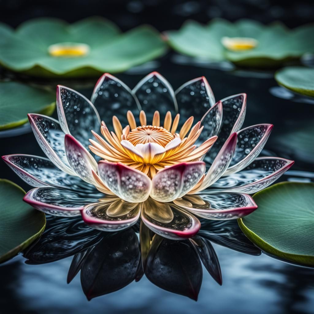 Glass Lotus Flower on Water in HDR