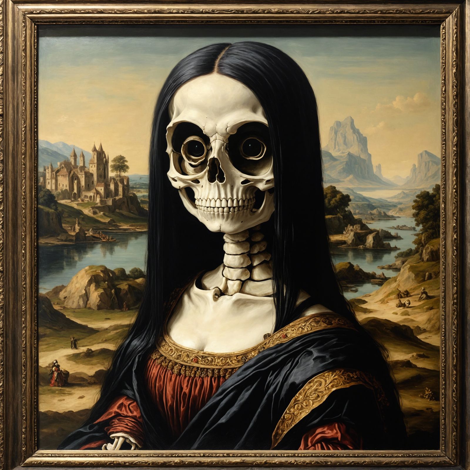 Mona Lisa Skeleton in Renaissance Oil Painting
