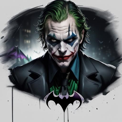 Batman and Joker Fusion in Hyperrealistic Splash Art