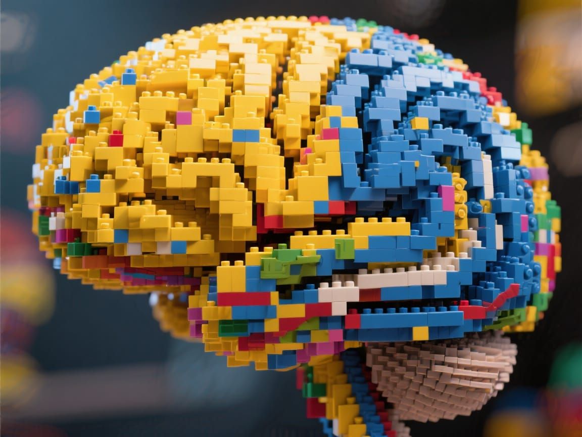 Anatomical Brain Sculpture Made of Colorful LEGO Bricks