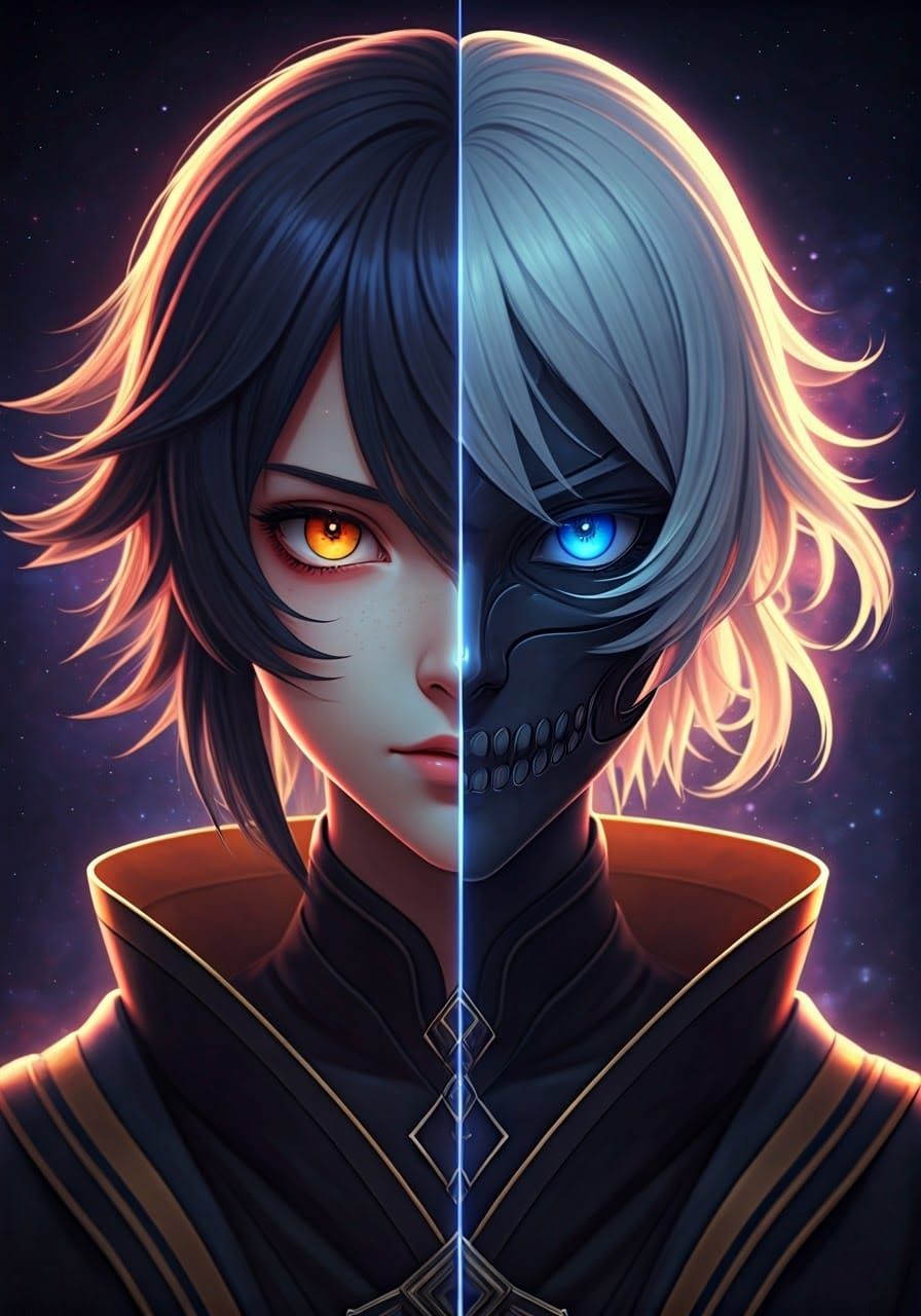 Dual Mask Portrait in Anime Style