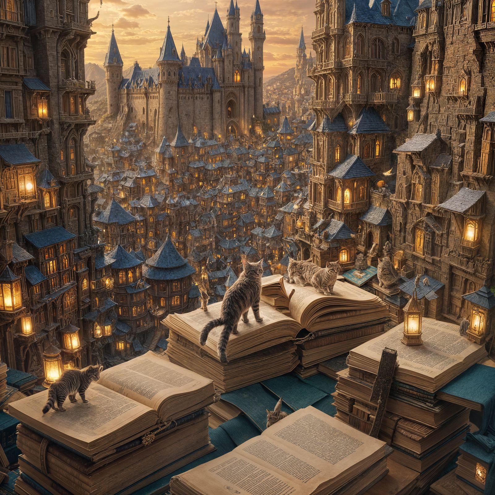 Cats Reign Over Book Kingdom: Fantasy Art