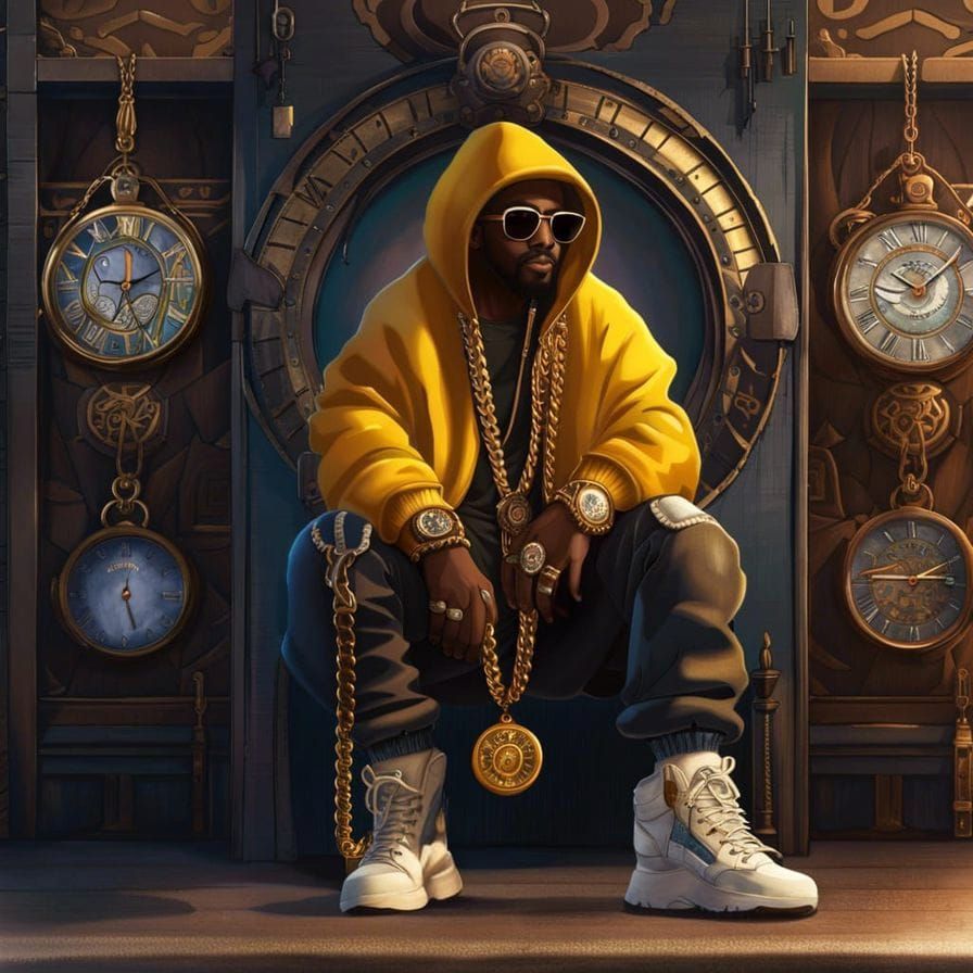 Old Man in Hip Hop Style with Golden Chains