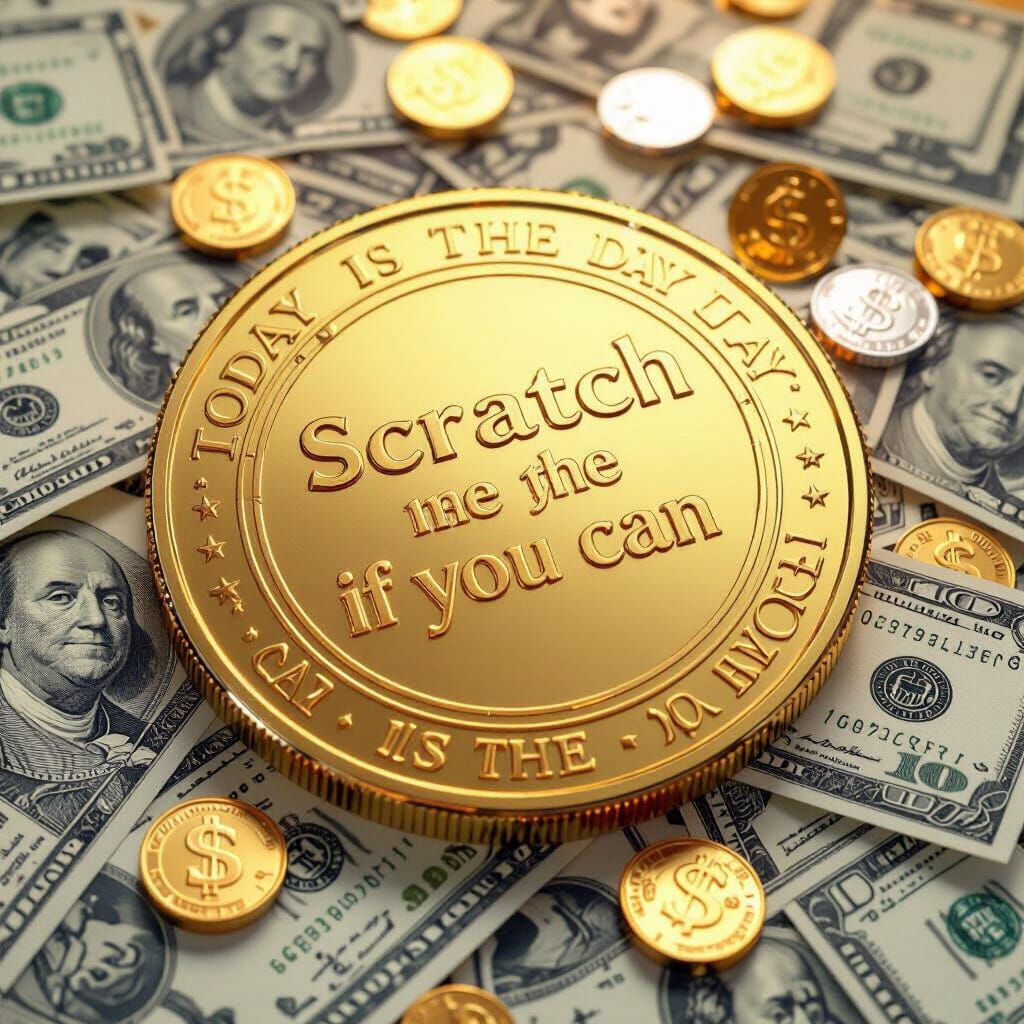 Gold Coin with Financial Symbols in Retro-Futuristic Style