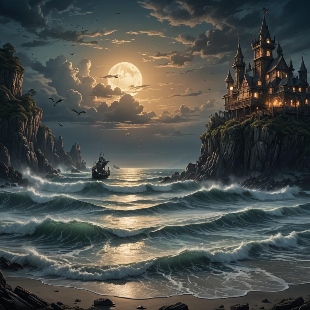 Ethereal Seascape at Dawn: A Digital Fantasy Painting