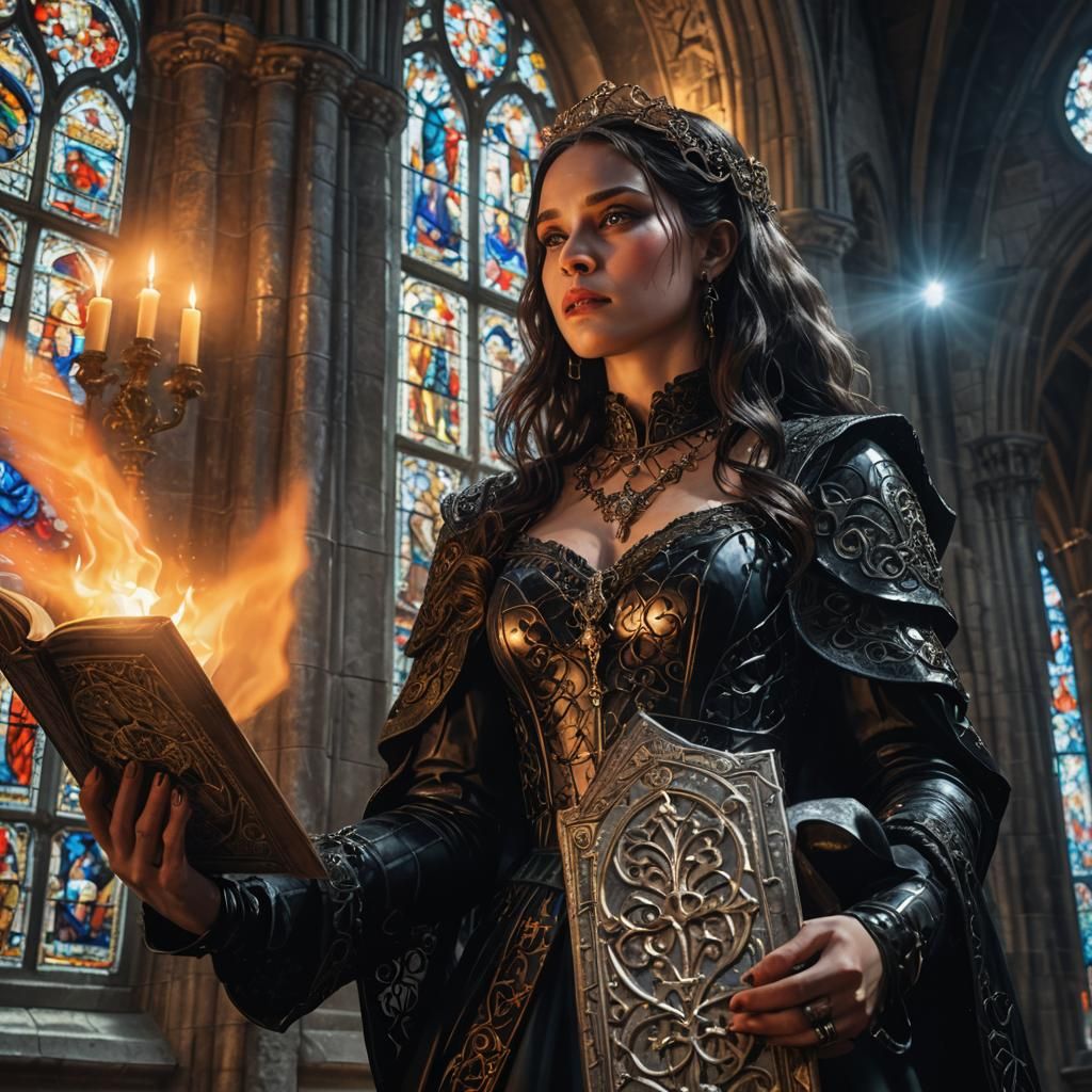 Gothic Portrait of Woman with Ancient Tome