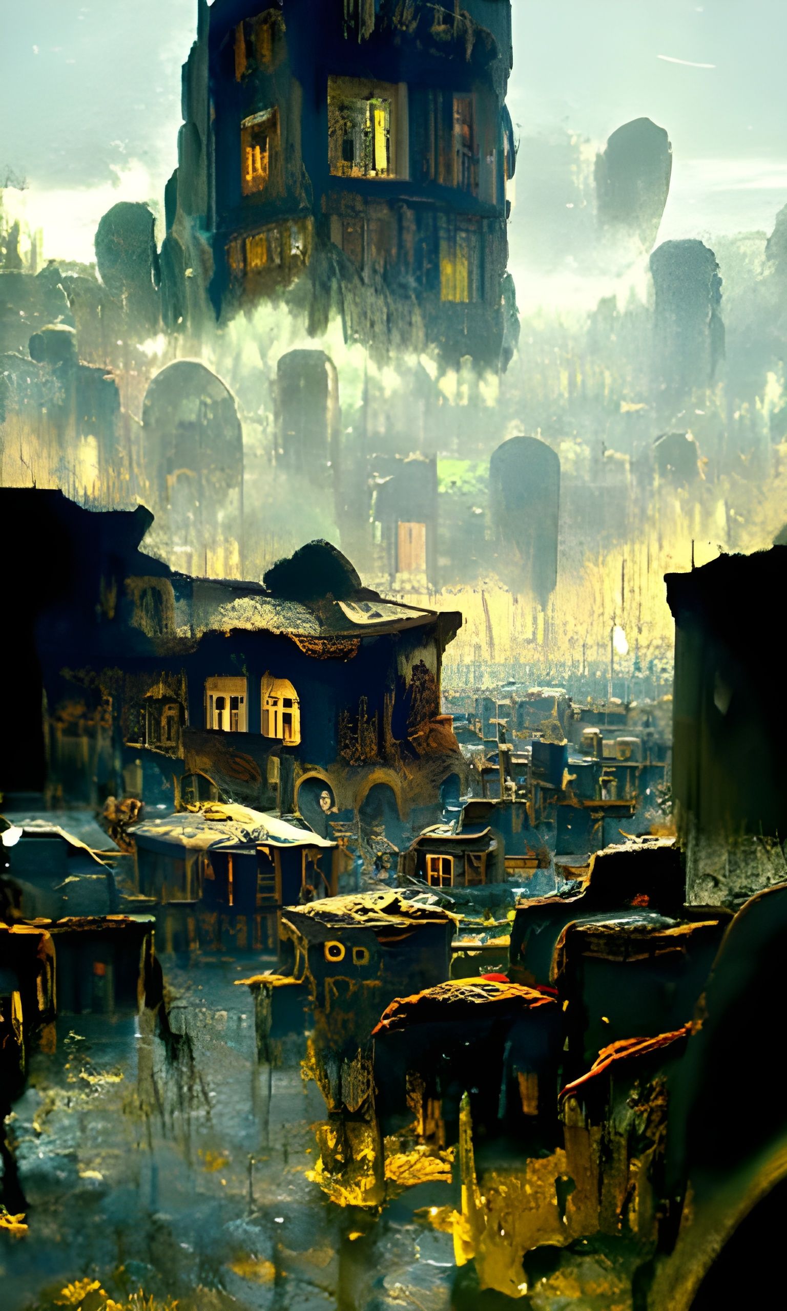 War-Torn City Slums in Film Noir Style