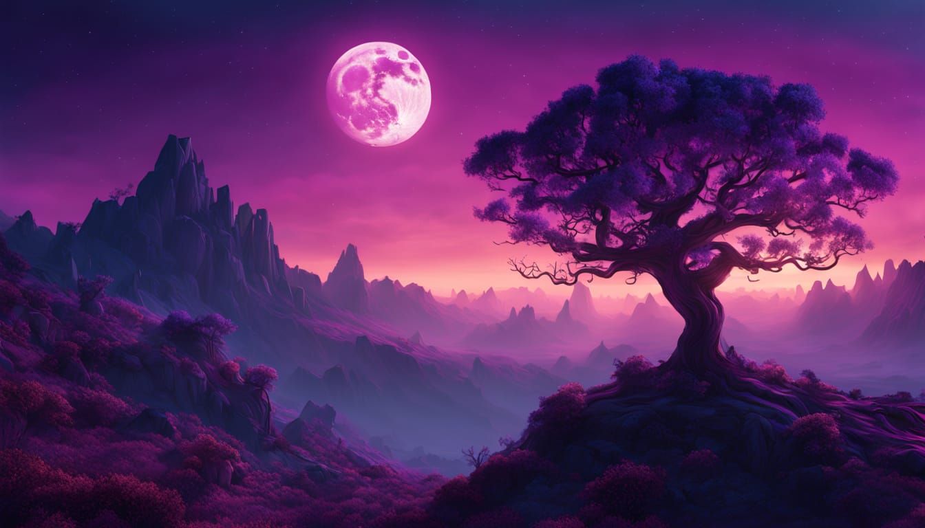 Dramatic Moonlit Starry Night Landscape