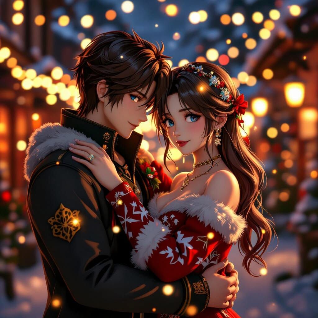 Romantic Christmas Portrait in 3D Anime Style