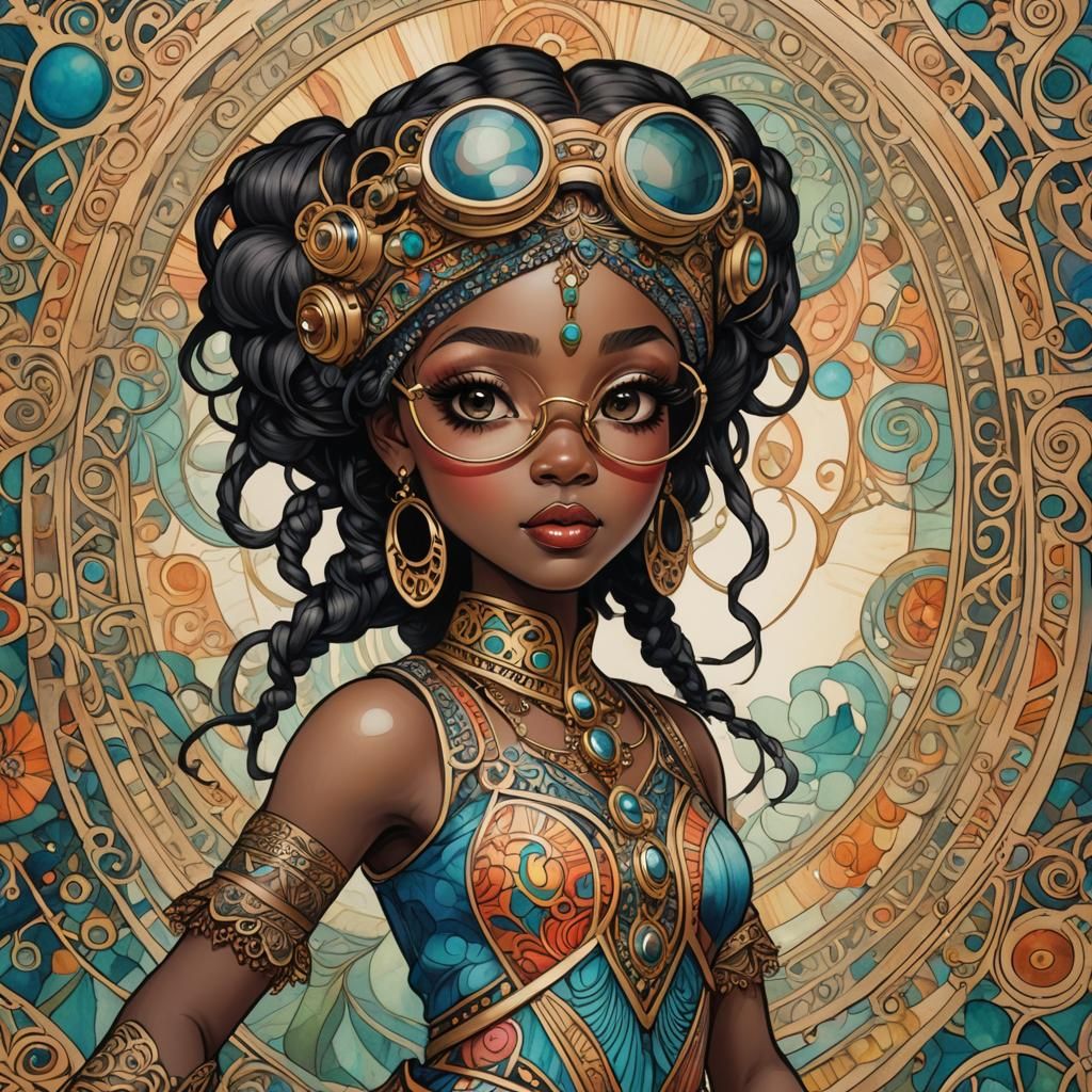 African Dancer in Art Nouveau Steampunk Style