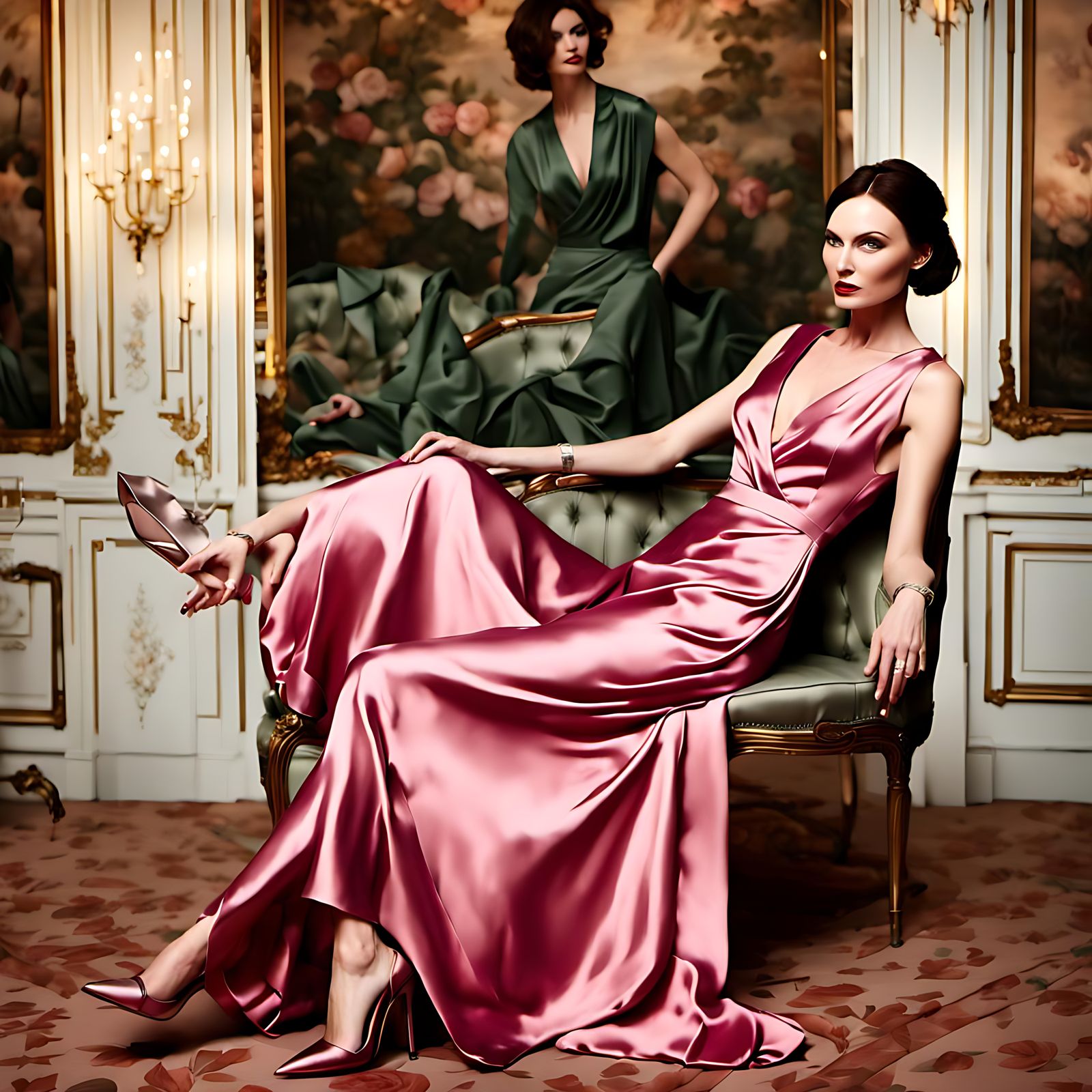 Glamorous Woman in Pink Dress: 3D Rendered Portrait