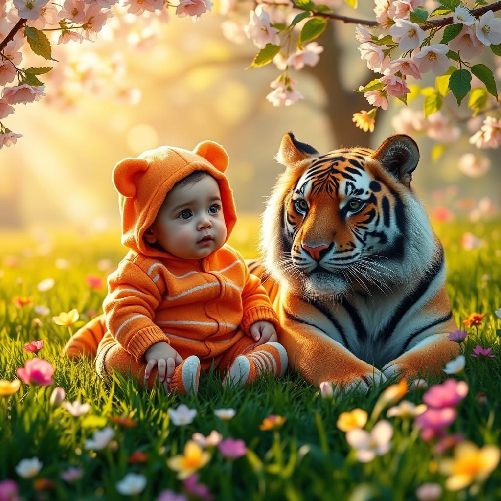Enchanted Spring Wonderland with Tiger and Baby