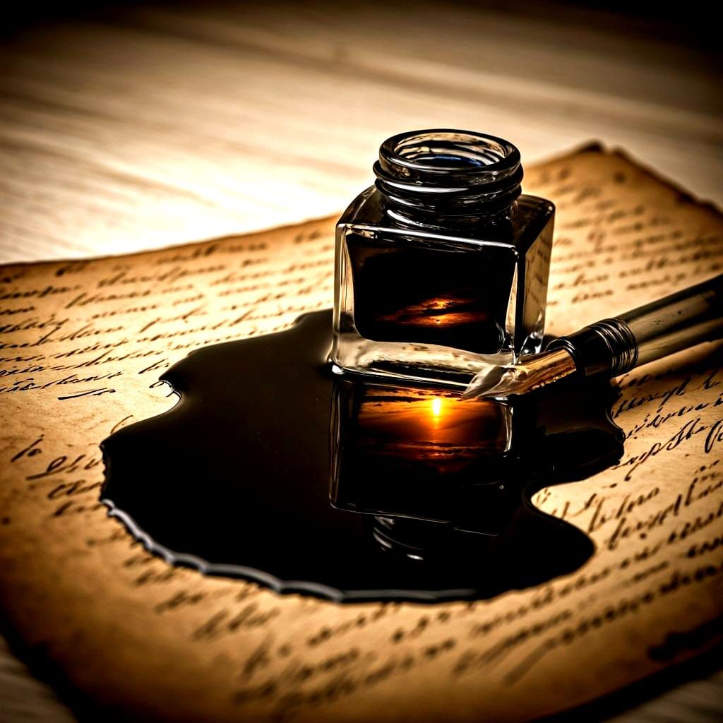 Ink Reflection of Sunset Beach on Old Paper