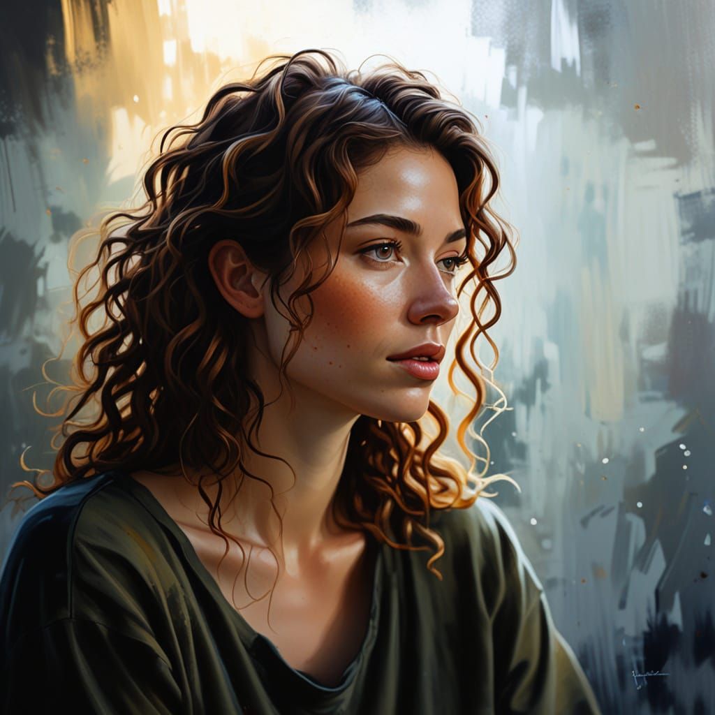 Impressionist Woman with Chestnut Hair in Gouache Style