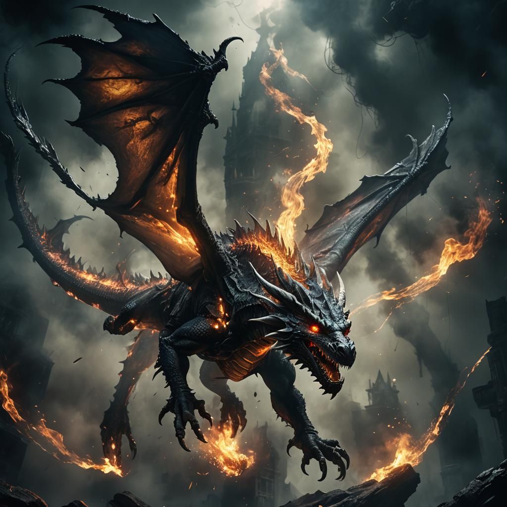 Smoldering Undead Dragon in Flight: Concept Art
