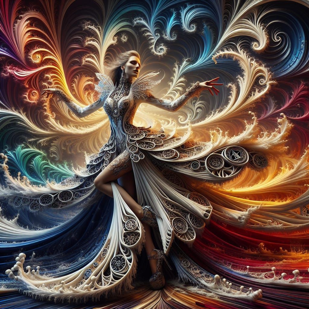 American Flag Gown in a Fractal Lightning Storm