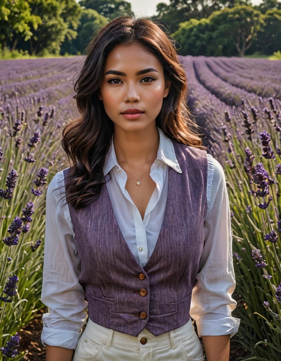 Indonesian Woman in Lavender Field: UHD HDR 16K