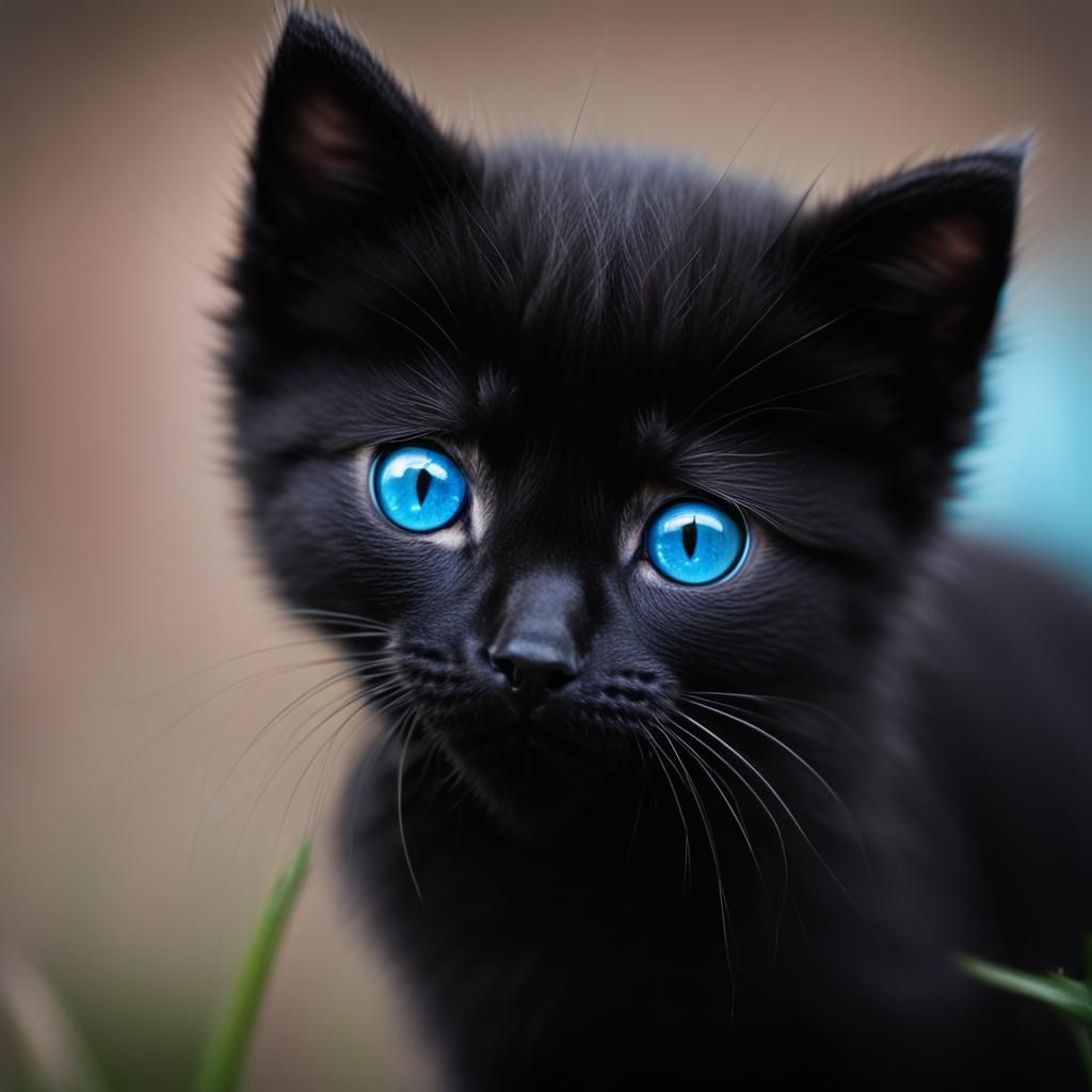 Adorable Black Kitten with Blue Eyes