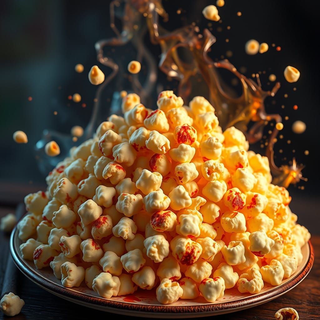 A Plate of Popcorn in Vibrant, Fantastical Detail