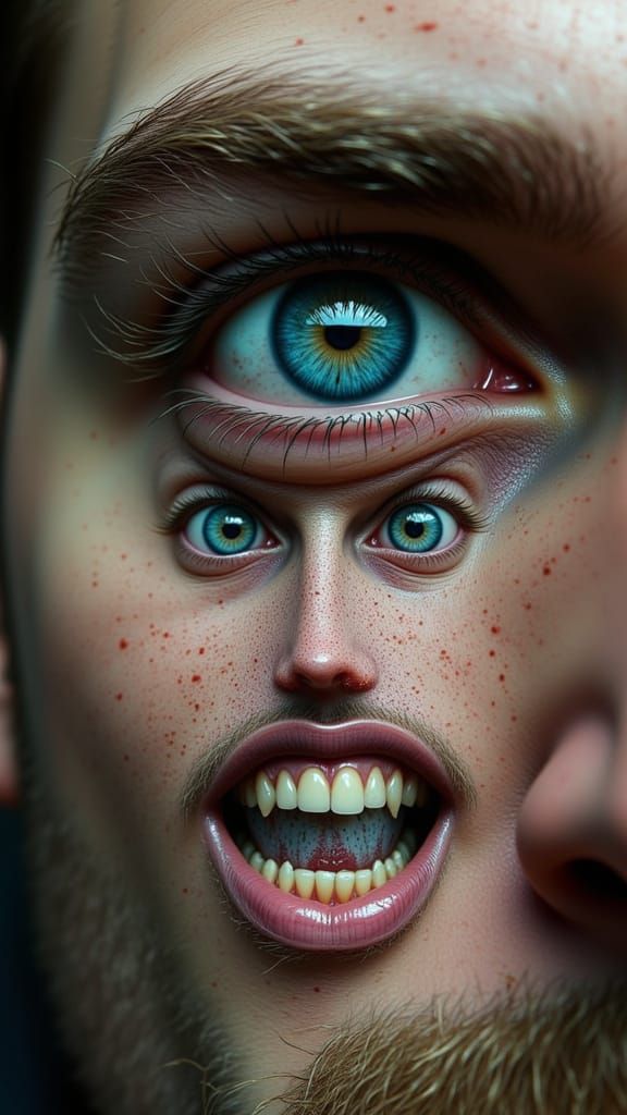 Fractal Men Trapped in Eye, Surreal Illusionary Art