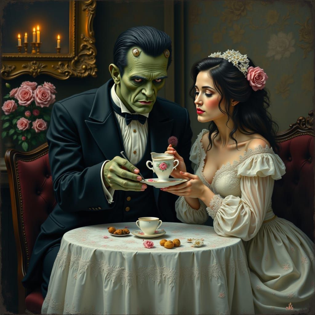 Mary Shelley Shares Tea With Frankenstein Monster