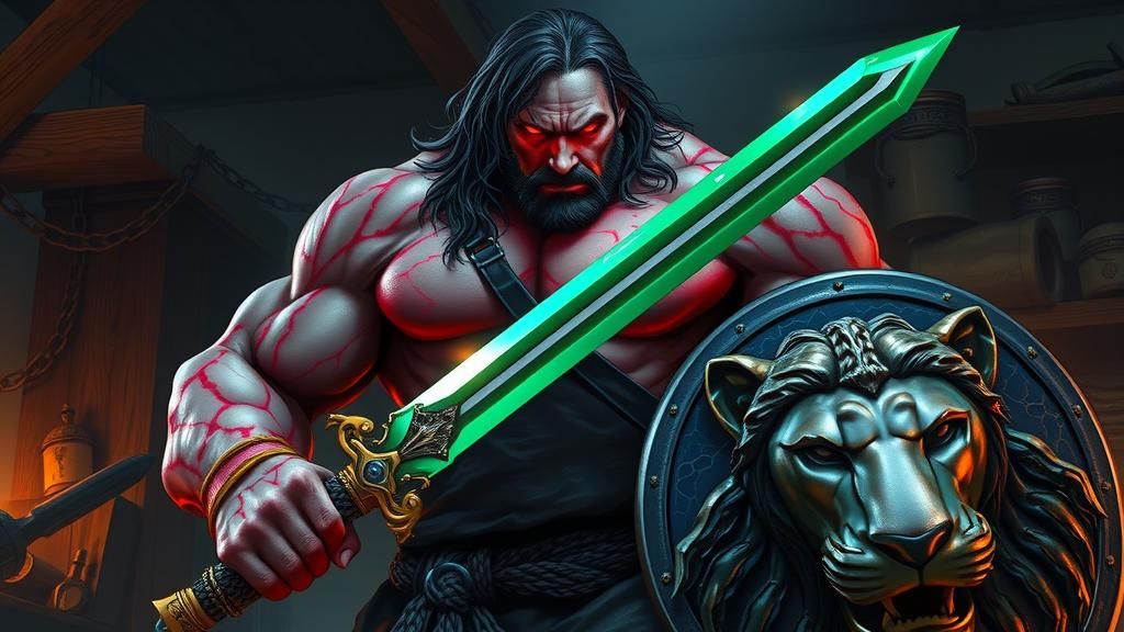 Rock Giant Blacksmith Forging a Crystalline Sword