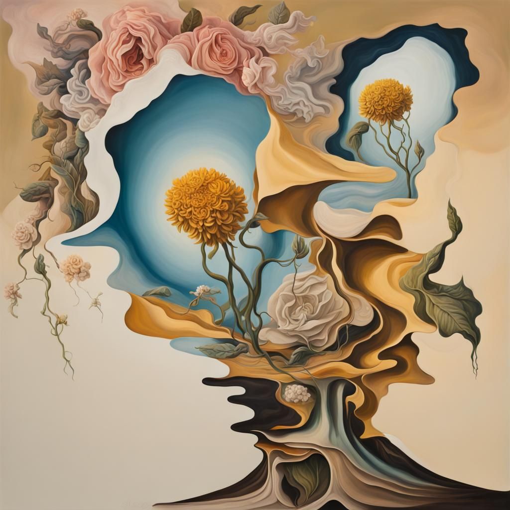 Surreal Melting Floral Collage in Dali Style