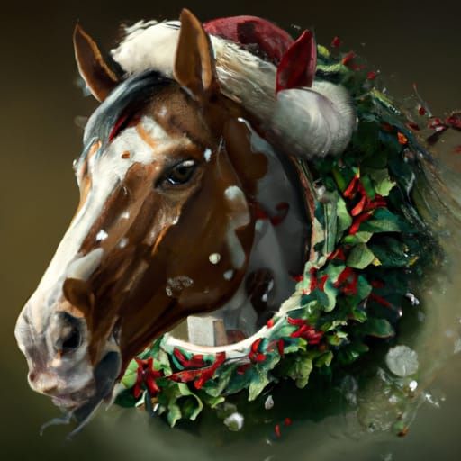 Festive Appaloosa Horse with Christmas Wreath Portrait