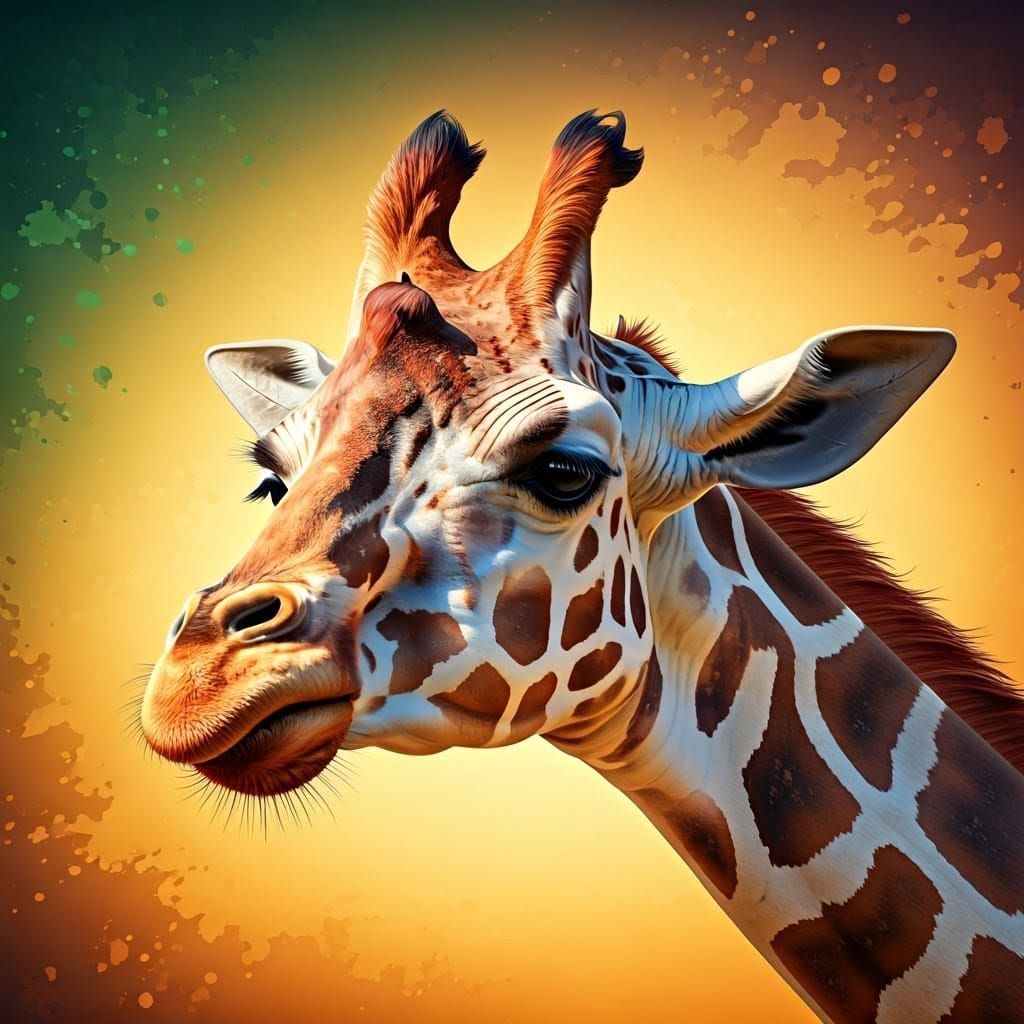 Giraffe Portrait in Vibrant African Landscape
