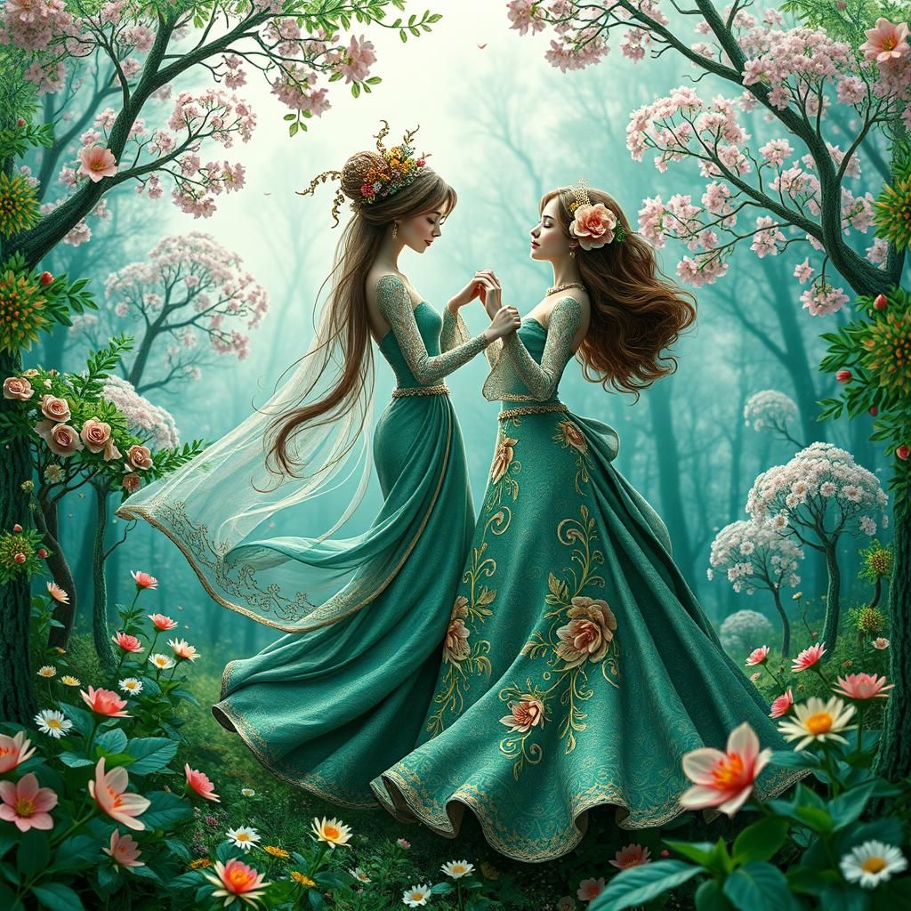 Dancing Couple in Fractal Forest: Digital Art