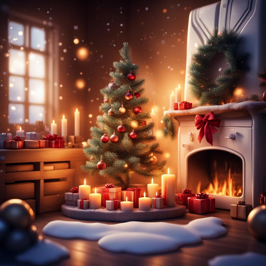 Cozy Christmas Tree with Presents: Matte Painting
