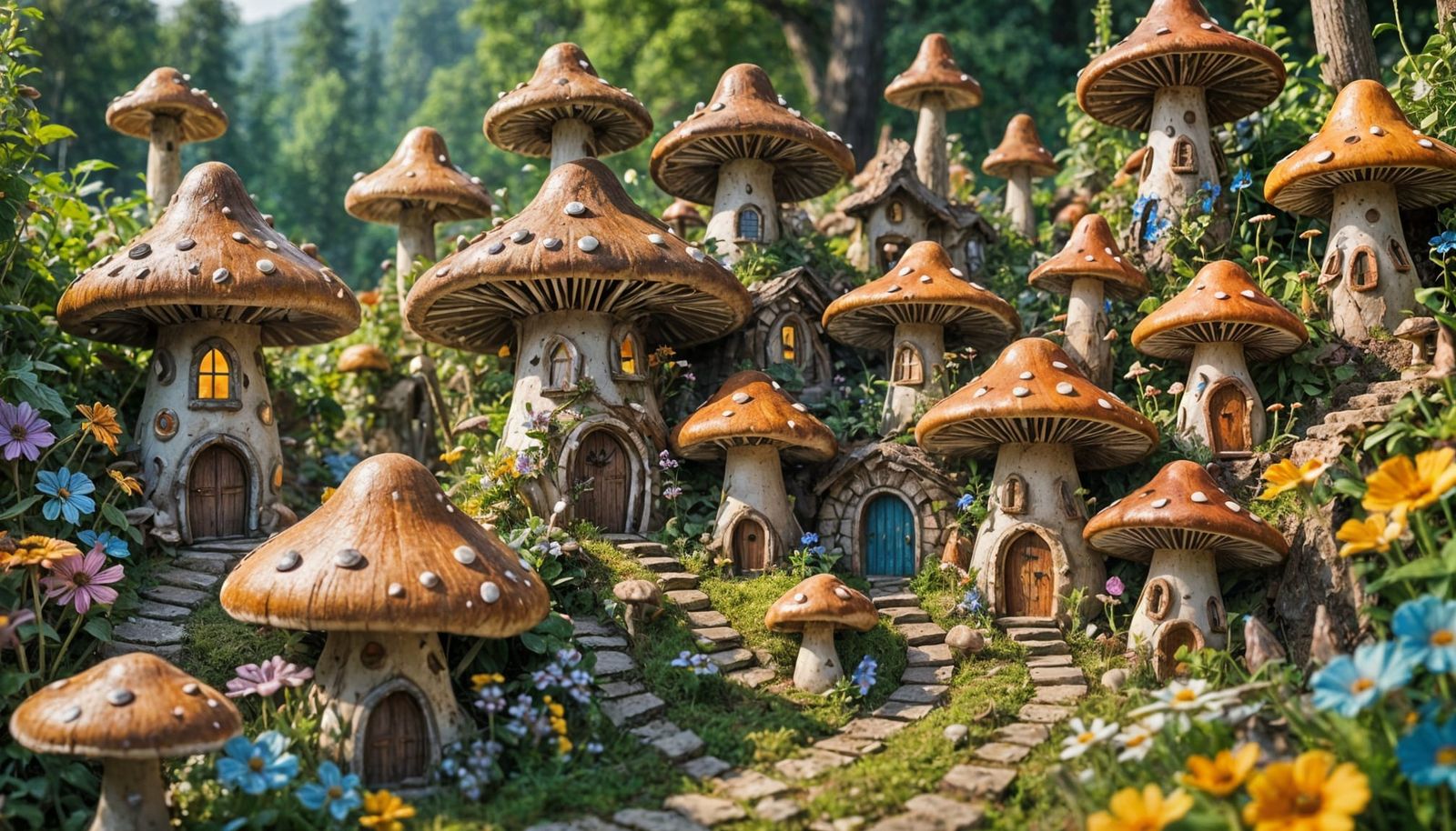 Whimsical Mushroom Village in Fantasy Photography