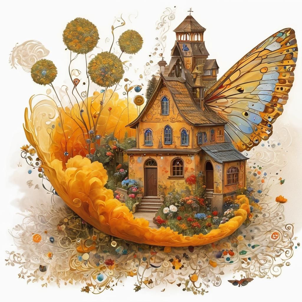 Ethereal Folk Art in Abstract Isometric Style