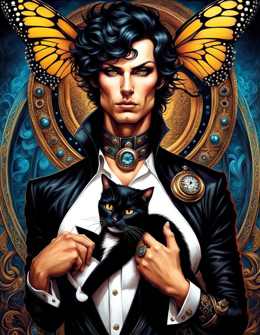 Veterinarian in Emo Gothic Style with Cats