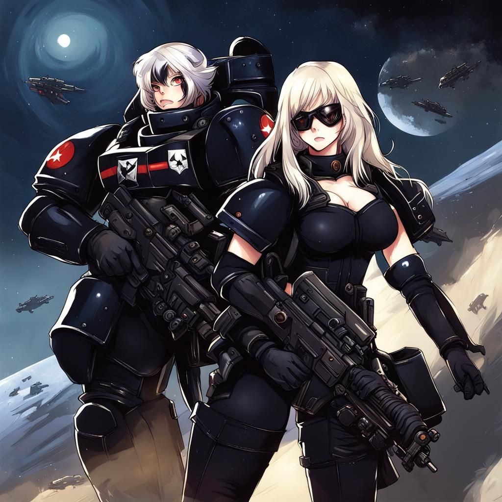 Black Cat Space Marine in Anime Style